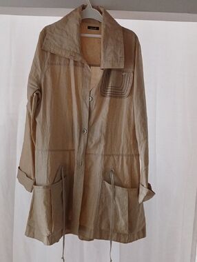 Animale Light Tan Utility Jacket with Drawstring Pockets Trench